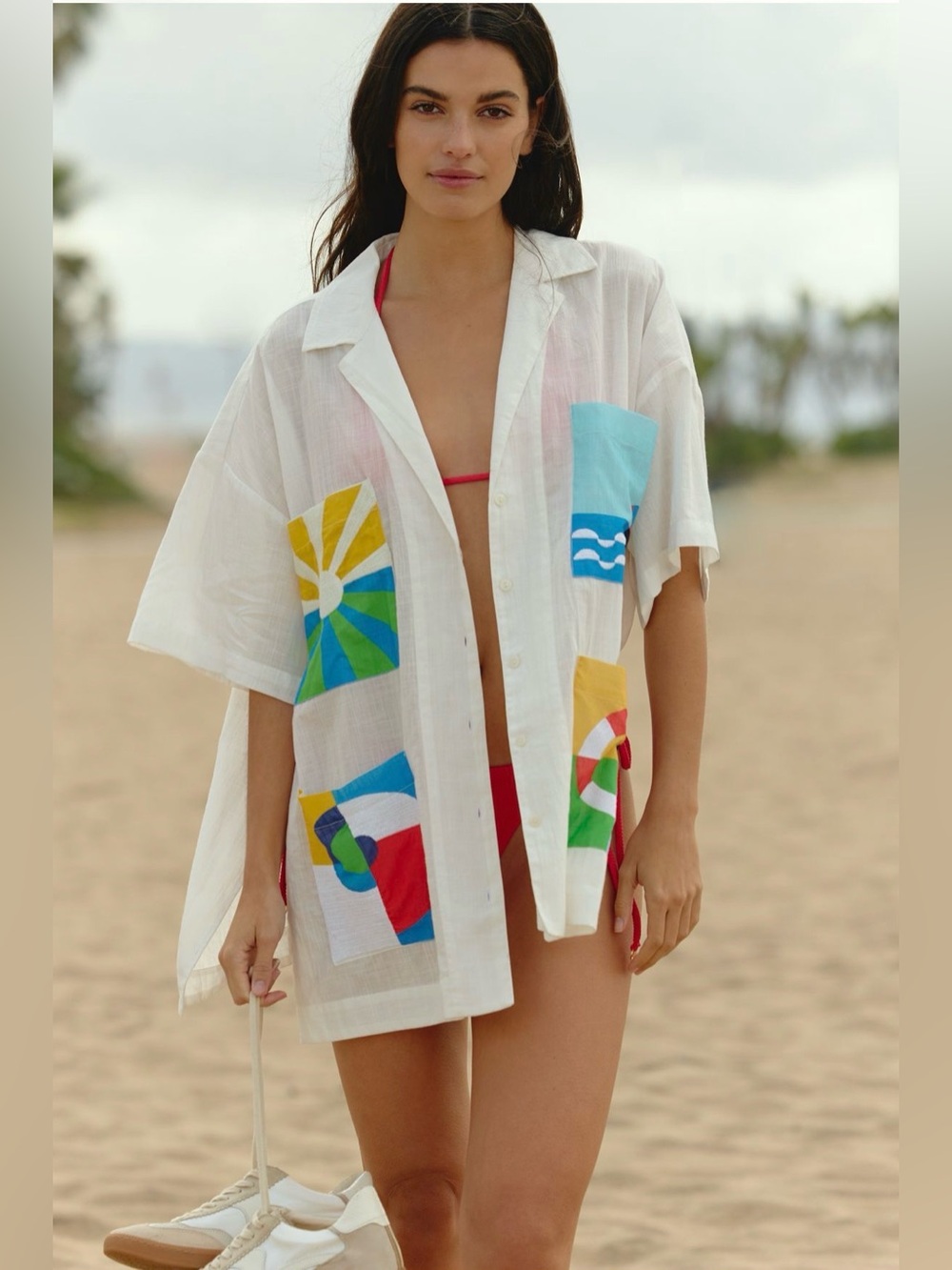 Anthropologie Celandine Boxy Buttondown Shirt Embroidered